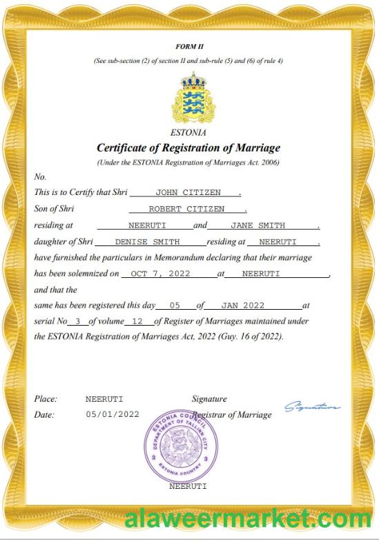 Estonia marriage certificate Word and PDF template